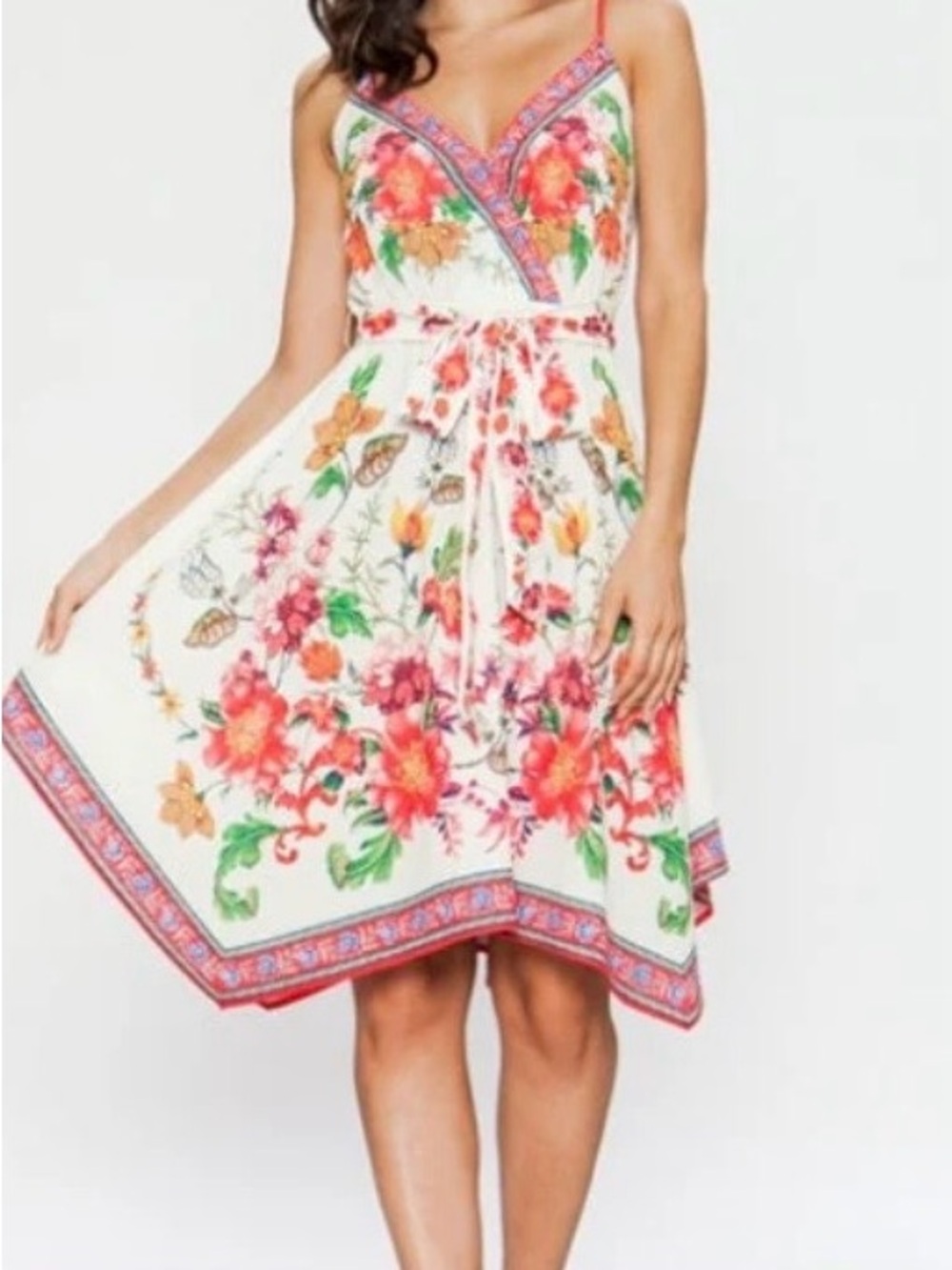 Flying Tomato Cream Midi Dress with Pink Floral Print size Large